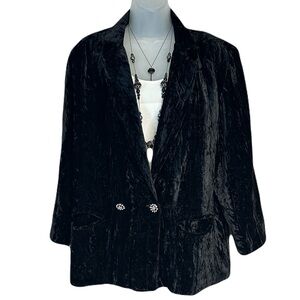 Vintage Crushed Velvet Blazer  Size 44 M/L Double Breasted Black‎ Italy Formal